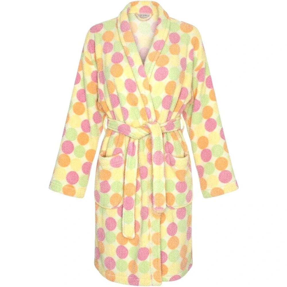 Aegan Apparel Womens Polka Dot Plush Terry Cloth Robe Multicolor OSFM